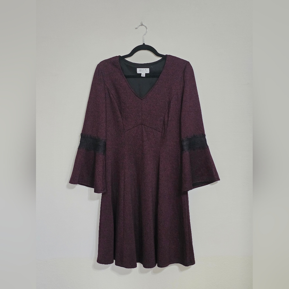 Elle Burgundy Long Sleeve Dress with Black Lace